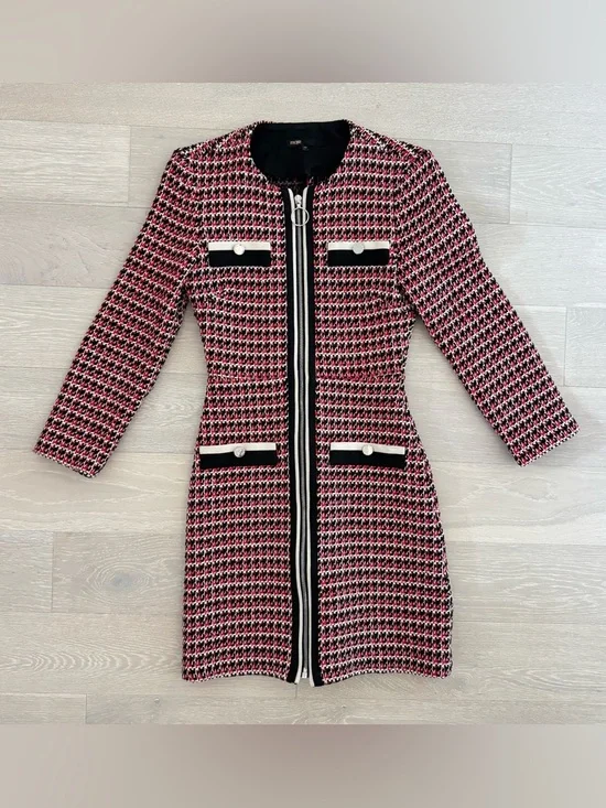 Maje Paris Romane Tweed Dress Full Zip Long Sleeve - Size 34 - Picture 1 of 12